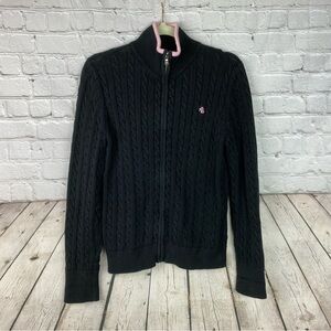 Lauren Ralph Lauren Y2K Pink Black Label Full Zip Cable Knit Sweater Size Med